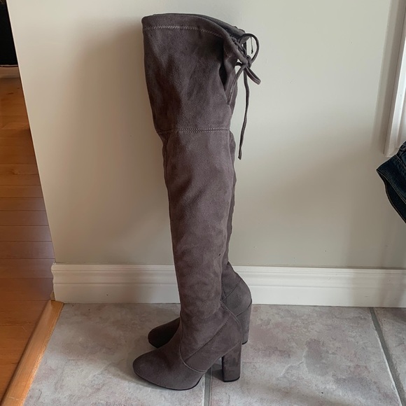 Streetwear Society Gray Over the Knee Block Heel Boots Size 6 - Picture 2 of 16